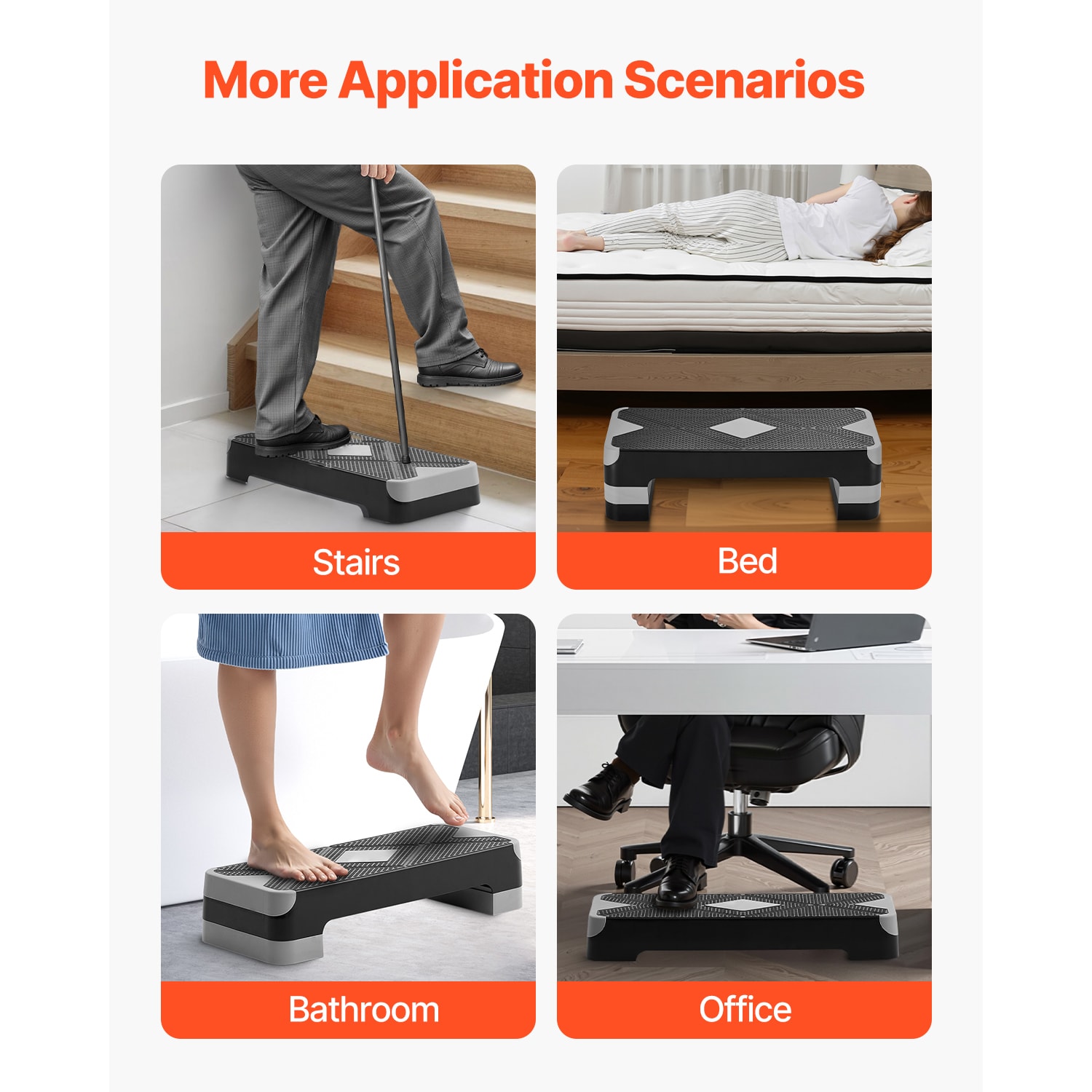 Aerobic Exercise Step Platform Height Adjustable Workout Stepper 4 Riser Gray_voghion.com